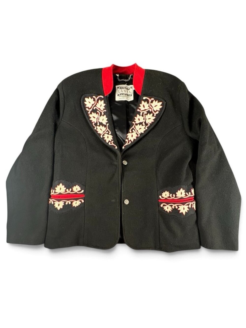 Lanya Gay Ellis Vintage Wool Jacket Womens M Black Red Embroidered Western